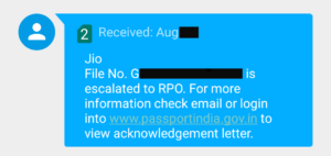 Passport seva sms services: escalation to RPO