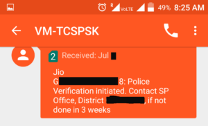 passport seva sms service: police verification initiation sms