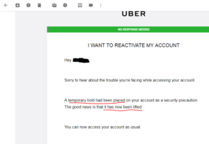 Uber: Your account is currently disabled